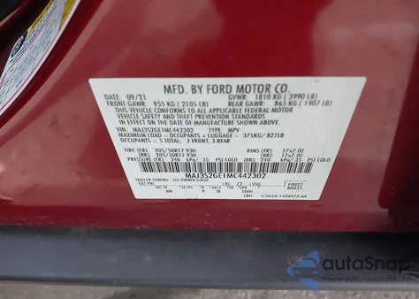 2021 Ford Ecosport Se from USA, damaged, VIN MAJ3S2GE1MC442302